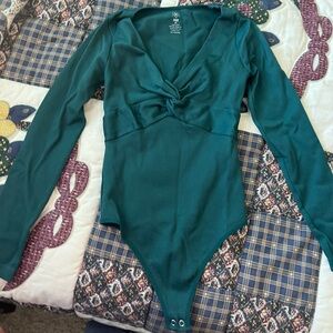 Aura Teal V-Neck Ribbed Bodysuit